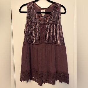 Knox Rose Purple Embellished velvet Tank Top